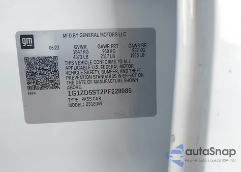 2023 Chevrolet Malibu Fwd 1Lt from USA, damaged, VIN 1G1ZD5ST2PF228985